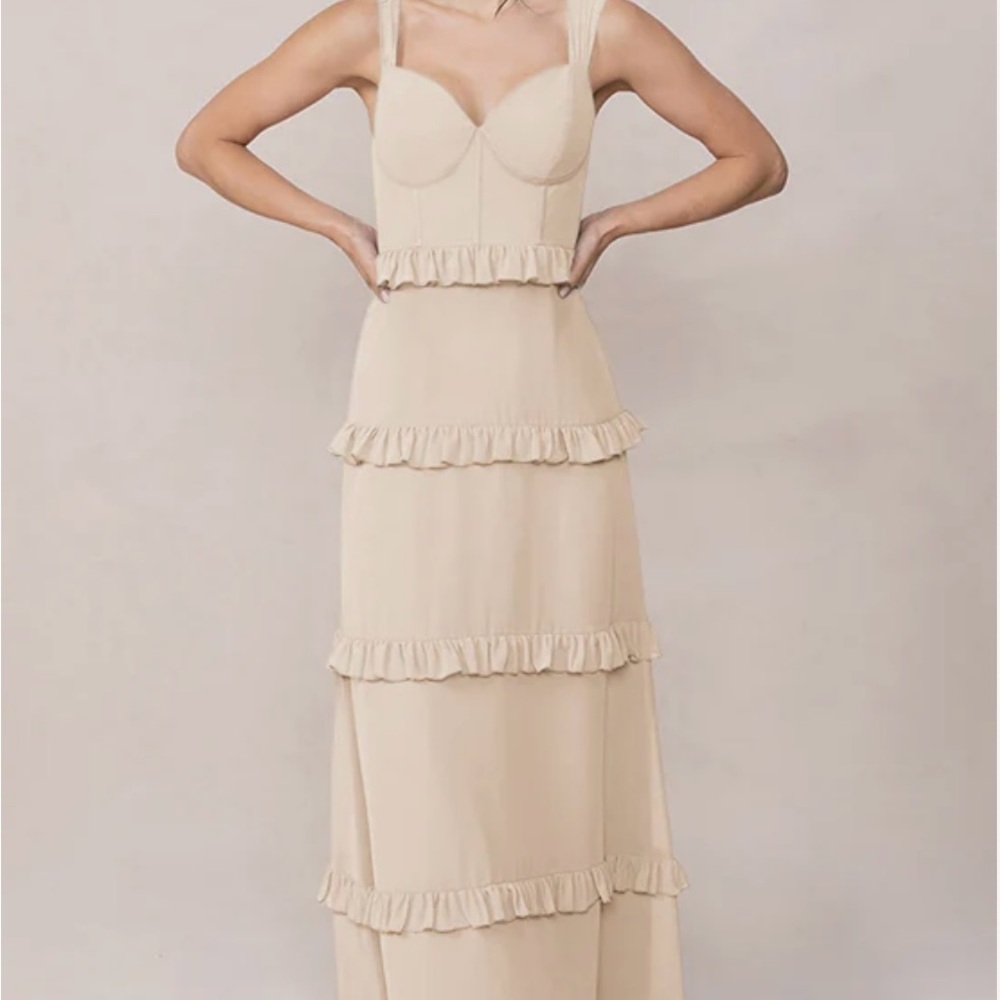 Revelry Champagne Ruffle Maxi Dress